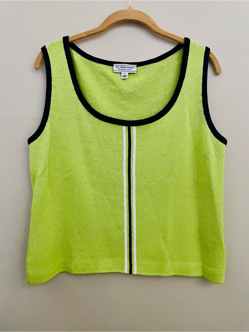 Vintage St. John Sport by Marie Gray Knit Tank Top Shell - Lime & Black